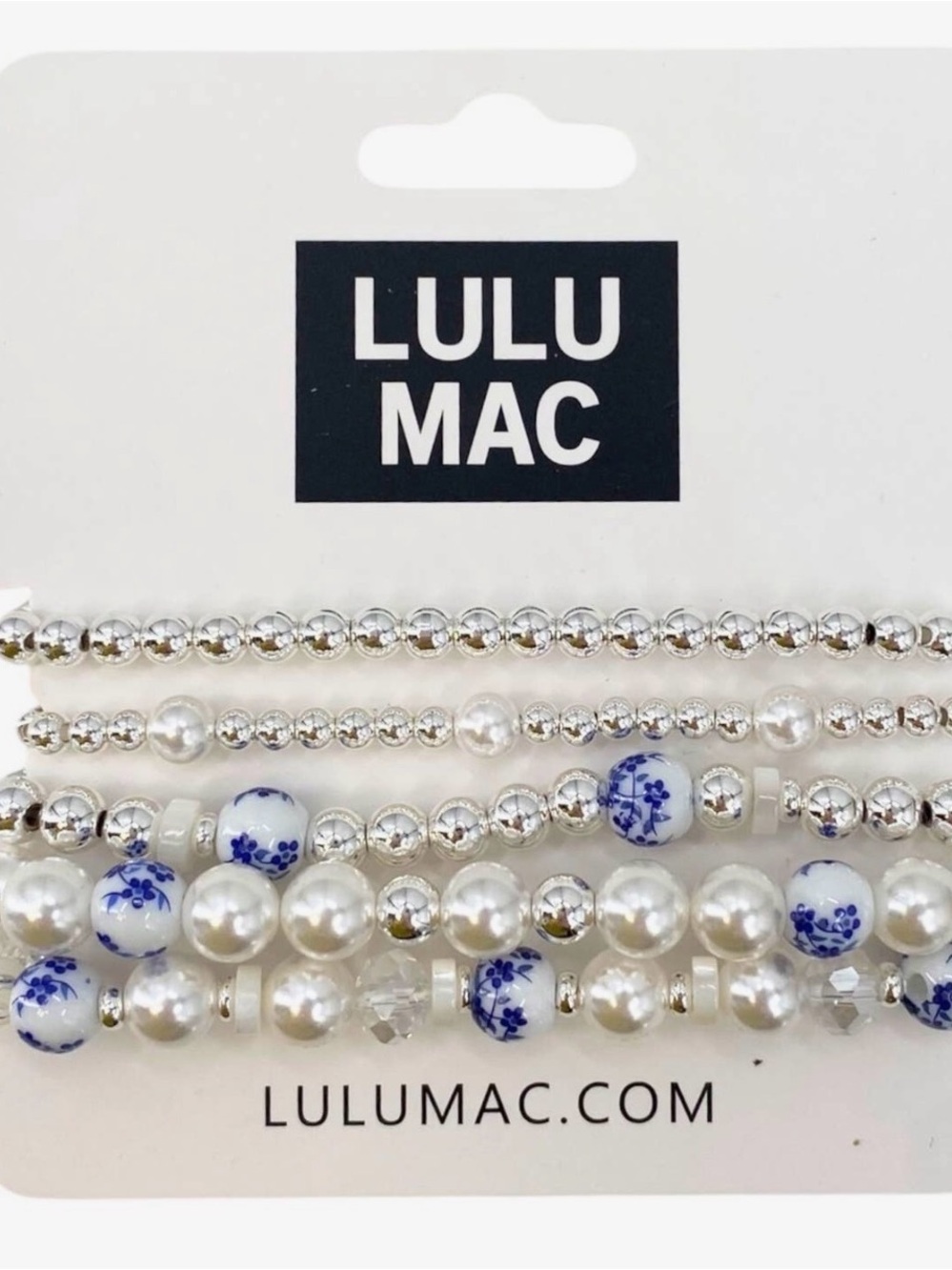 Lulu Mac Silver & White Beaded Bracelet Set